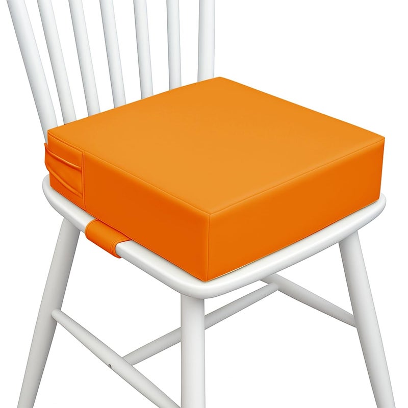 AAAini Toddler Booster Seat for Dining Table – PU Washable Cushion with Double Safe Straps, Non-Slip Bottom, Portable Travel Booster Seat for Toddlers (Orange) - Image 1